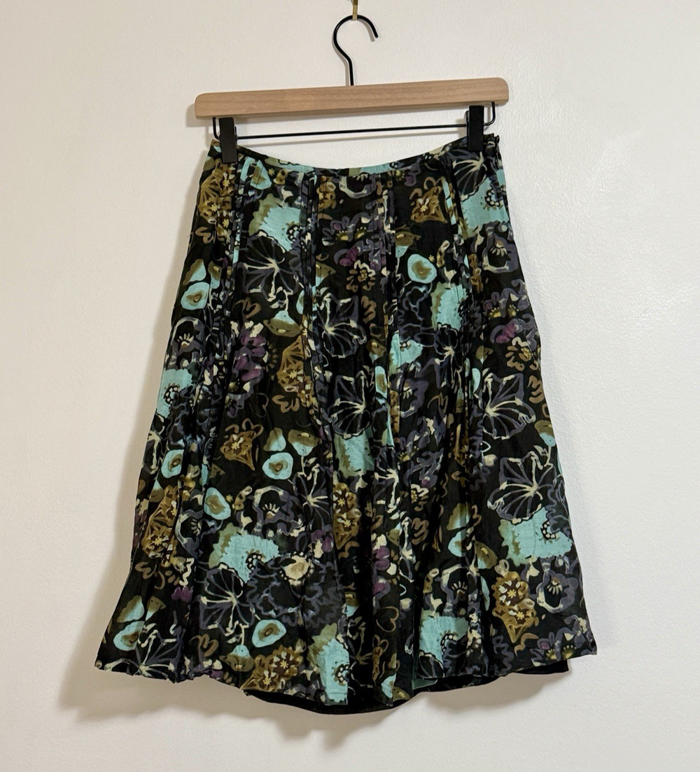 J‎ Jill Skirt Womens 2 Black Floral Flared A-Line Boho Cotton Silk Romantic